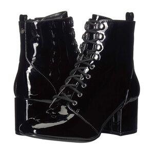 ANNE KLEIN • Women’s Shiny Black Leather Lace Up Booties Boots Shoes